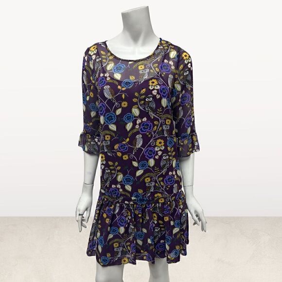 Kensie Purple Owl Print Mini Dress - Picture 1 of 7